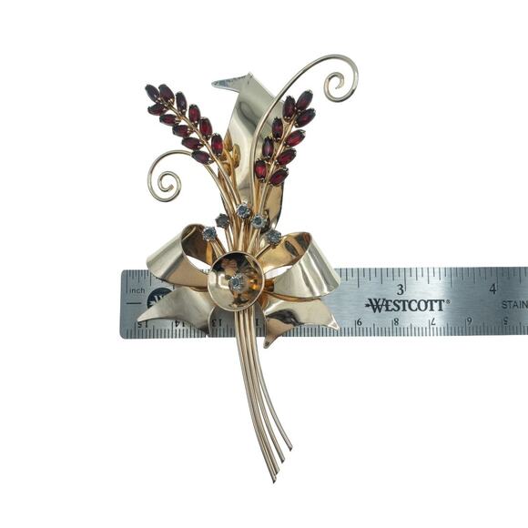 Vendome Vintage 12K Gold Filled Brooch & Earrings Set – Red Rhinestones - Picture 8 of 16